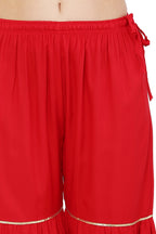 PAVONINE Red Color 3-Panels Golden Gota Flared Sharara For Women | Grocsy