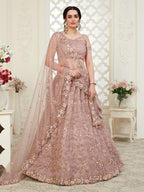 Myra Beautiful Dusty Pink Heavy Embroidered Net Lehenga | Grocsy
