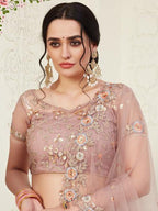 Myra Beautiful Dusty Pink Heavy Embroidered Net Lehenga | Grocsy