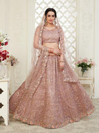 Myra Beautiful Dusty Pink Heavy Embroidered Net Lehenga | Grocsy