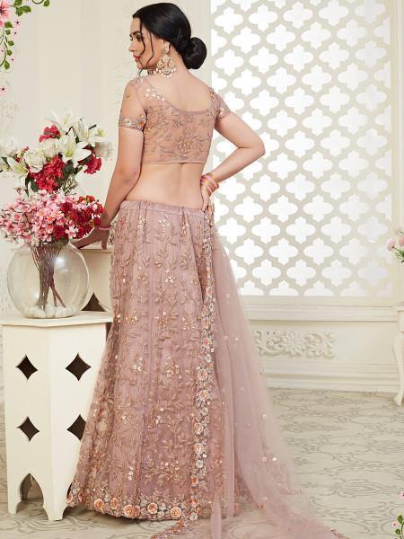 Myra Beautiful Dusty Pink Heavy Embroidered Net Lehenga | Grocsy