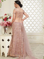 Myra Beautiful Dusty Pink Heavy Embroidered Net Lehenga | Grocsy