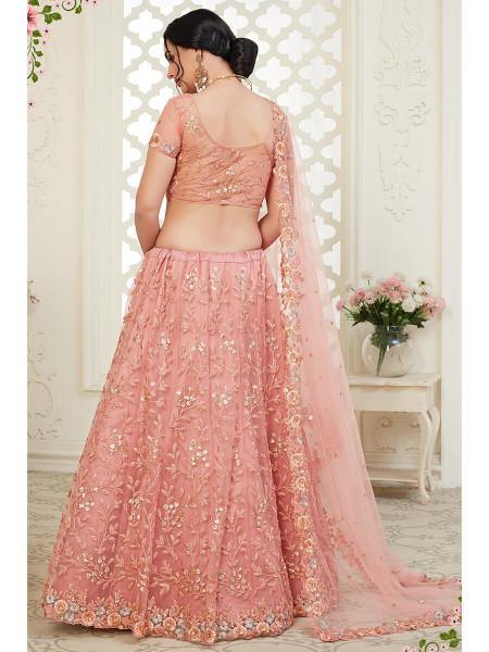 Myra Dusty Pink Heavy Embroidered Net Lehenga | Grocsy