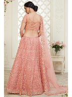 Myra Dusty Pink Heavy Embroidered Net Lehenga | Grocsy