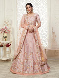 Myra Peach Mulberry Embroidered Lehenga | Grocsy
