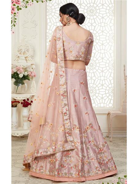 Myra Peach Mulberry Embroidered Lehenga | Grocsy