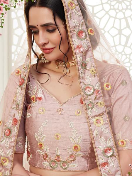 Myra Peach Mulberry Embroidered Lehenga | Grocsy
