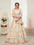 Myra Cream Mulberry Embroidered Lehenga | Grocsy