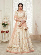 Myra Cream Mulberry Embroidered Lehenga | Grocsy