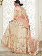 Myra Cream Mulberry Embroidered Lehenga | Grocsy