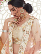 Myra Cream Mulberry Embroidered Lehenga | Grocsy