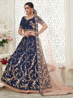 Myra Navy Blue Mulberry Embroidered Lehenga | Grocsy