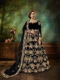 Myra Black Velvet Embroidered Anarkali Suit | Grocsy
