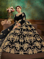 Myra Black Velvet Embroidered Anarkali Suit | Grocsy