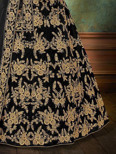 Myra Black Velvet Embroidered Anarkali Suit | Grocsy