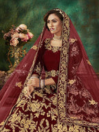 Myra Maroon Velvet Embroidered Anarkali Suit | Grocsy