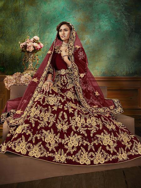Myra Maroon Velvet Embroidered Anarkali Suit | Grocsy