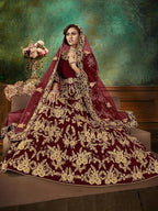 Myra Maroon Velvet Embroidered Anarkali Suit | Grocsy