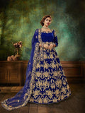 Myra Blue Velvet Embroidered Anarkali Suit | Grocsy