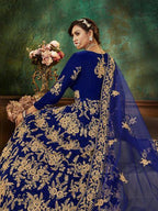 Myra Blue Velvet Embroidered Anarkali Suit | Grocsy