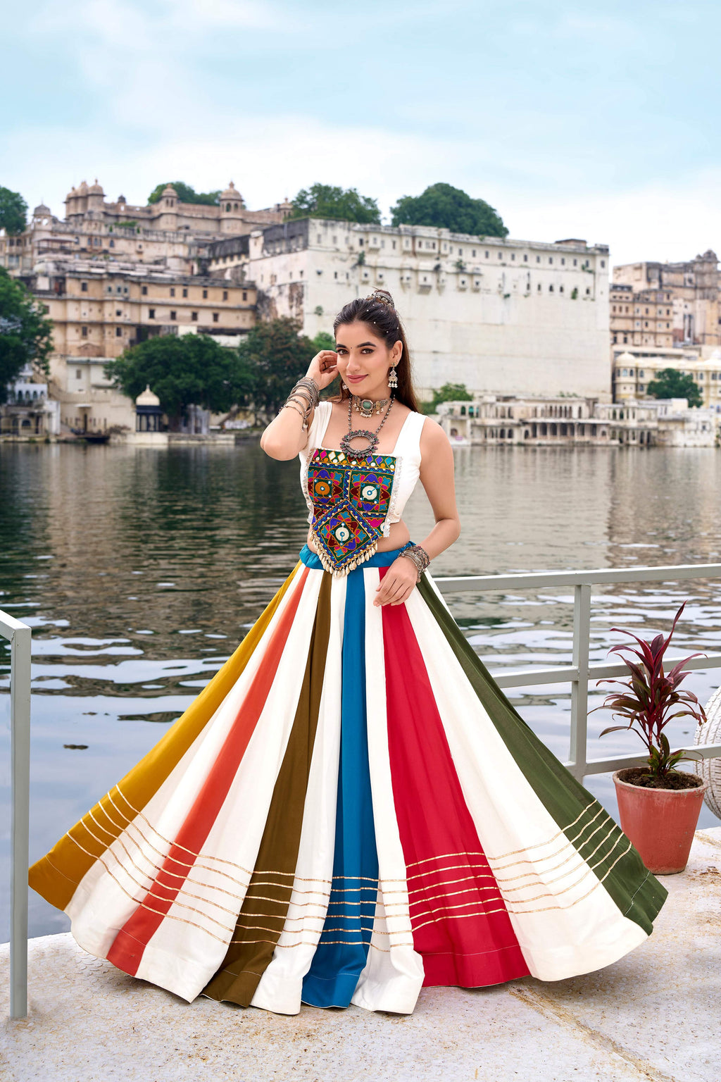 Lorenvalley Fashion White Pure Rayon Gota Patti Lace Touch Up Lehenga Choli | Grocsy