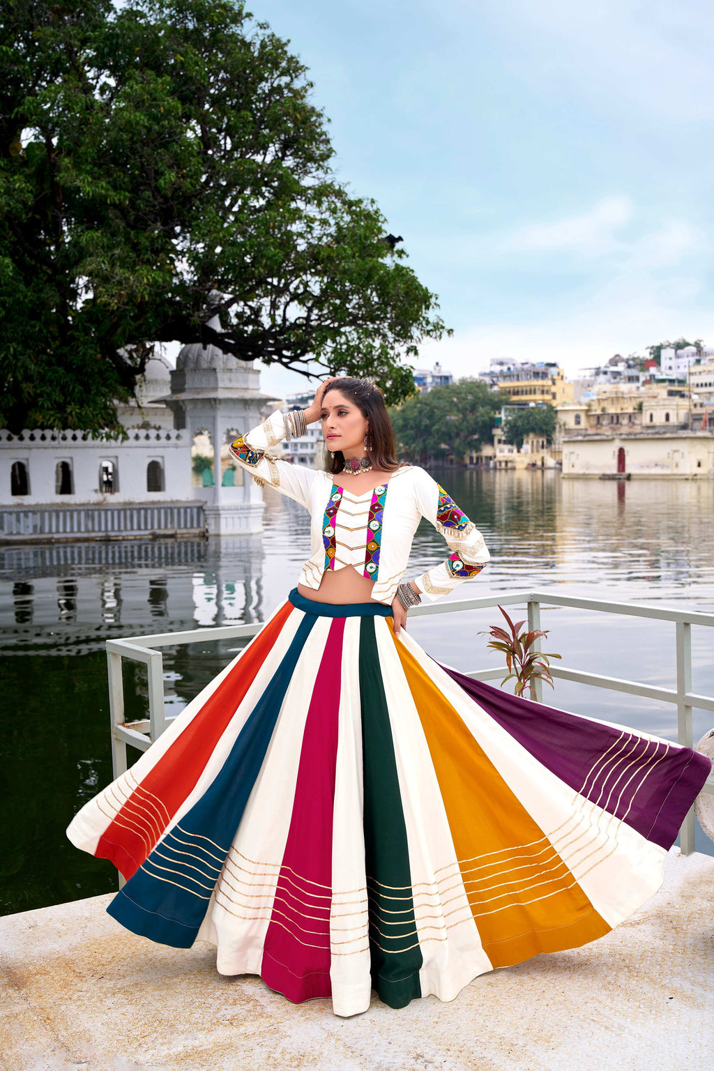 Lorenvalley Fashion White Pure Rayon Gota Patti Lace Touch Up Lehenga Choli | Grocsy