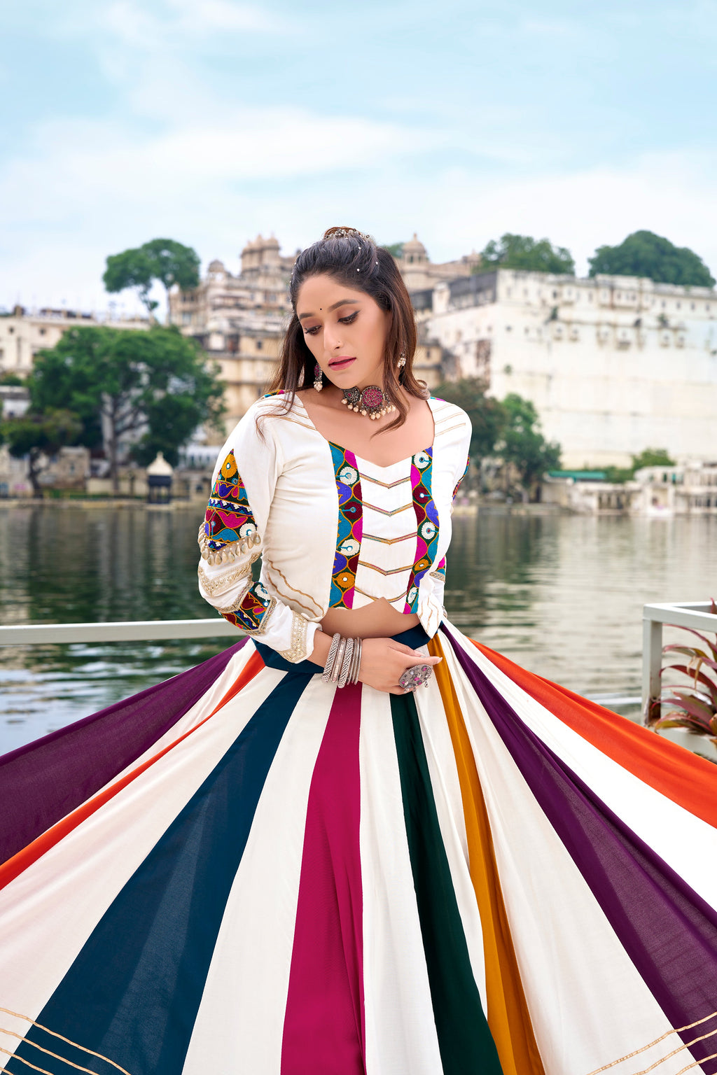 Lorenvalley Fashion White Pure Rayon Gota Patti Lace Touch Up Lehenga Choli | Grocsy