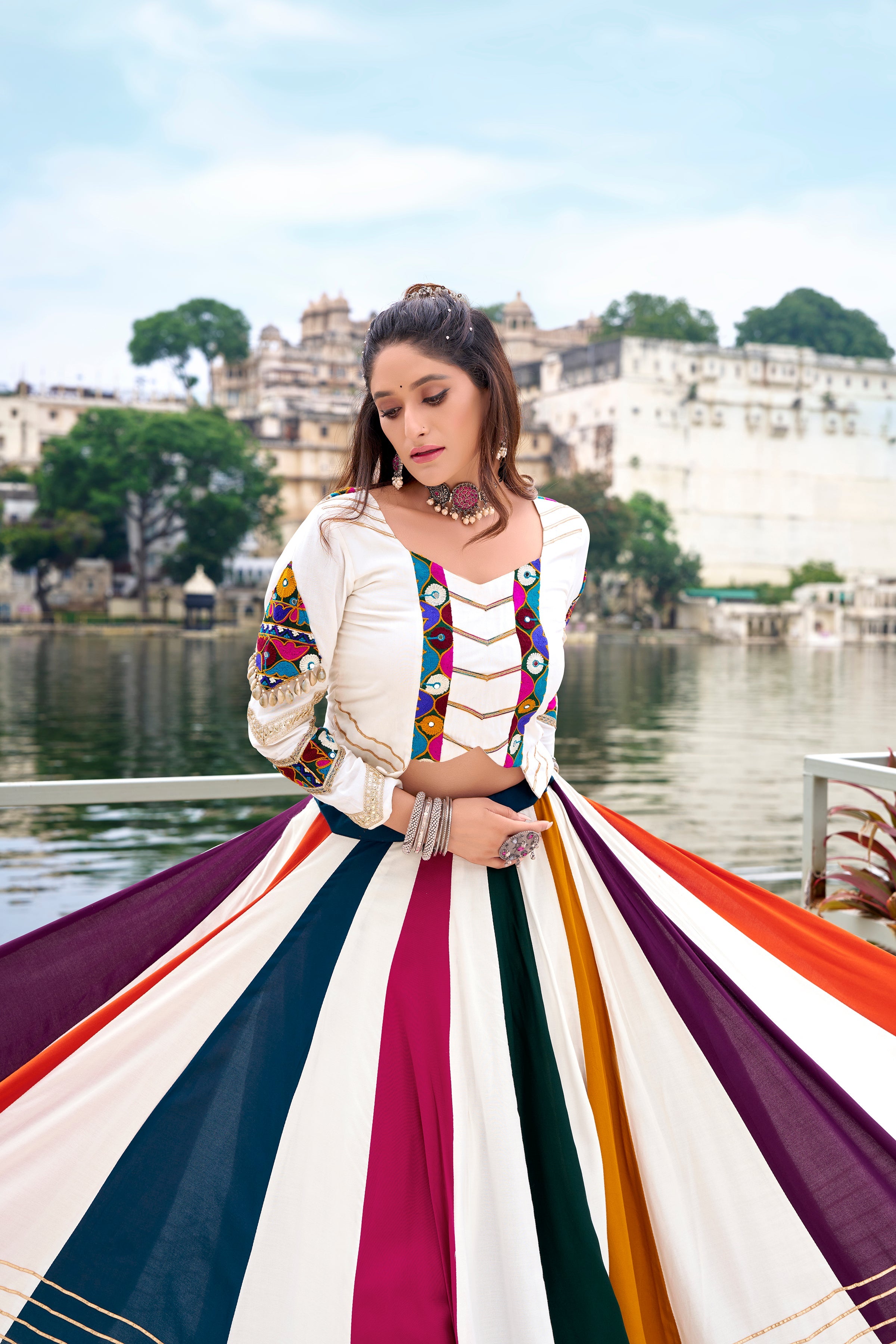 Lorenvalley Fashion White Pure Rayon Gota Patti Lace Touch Up Lehenga Choli | Grocsy