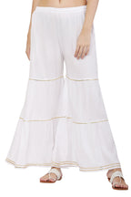 PAVONINE White Color 3-Panels Golden Gota Flared Sharara For Women | Grocsy