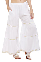 PAVONINE White Color 3-Panels Golden Gota Flared Sharara For Women | Grocsy