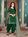 Myra Beautiful Green Art Silk Embroidered Patiyala Suit | Grocsy
