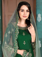 Myra Beautiful Green Art Silk Embroidered Patiyala Suit | Grocsy