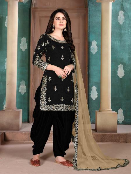 Myra Black Art Silk Embroidered Patiyala Suit | Grocsy