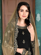 Myra Black Art Silk Embroidered Patiyala Suit | Grocsy