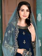 Myra Navy Blue Art Silk Embroidered Patiala Suit | Grocsy