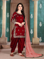 Myra Red Art Silk Embroidered Patiyala Suit | Grocsy