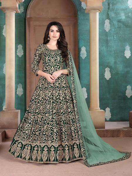 Myra Green Georgette Embroidered Anarkali Suit | Grocsy