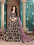 Myra Wine Georgette Embroidered Anarkali Suit | Grocsy