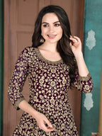 Myra Wine Georgette Embroidered Anarkali Suit | Grocsy