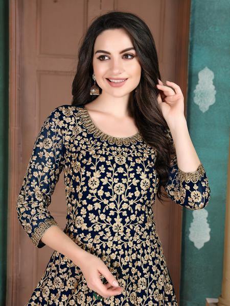 Myra Beautiful Navy Blue Georgette Embroidered Anarkali Suit | Grocsy