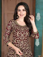 Myra Beautiful Maroon Georgette Embroidered Anarkali Suit | Grocsy