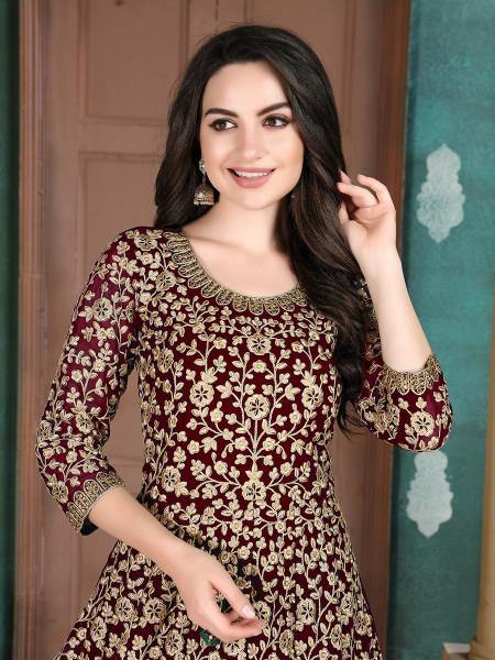 Myra Beautiful Maroon Georgette Embroidered Anarkali Suit | Grocsy