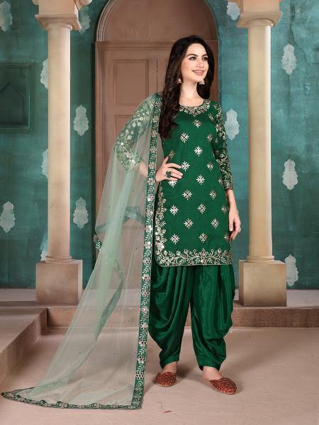 Myra Green Art Silk Embroidered Patiyala Suit | Grocsy