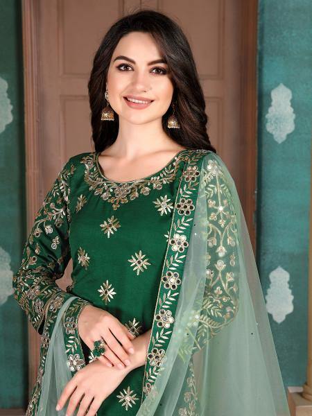 Myra Green Art Silk Embroidered Patiyala Suit | Grocsy