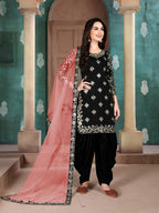 Myra Black Art Silk Embroidered Patiyala Suit | Grocsy
