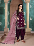 Myra Wine Art Silk Embroidered Patiala Suit | Grocsy
