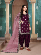 Myra Wine Art Silk Embroidered Patiyala Suit | Grocsy