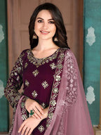 Myra Wine Art Silk Embroidered Patiala Suit | Grocsy