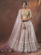 Myra Lilac Embroidered Soft Net Lehenga | Grocsy