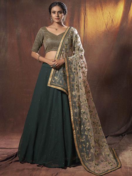 Myra Green Embroidered Georgette Lehenga | Grocsy